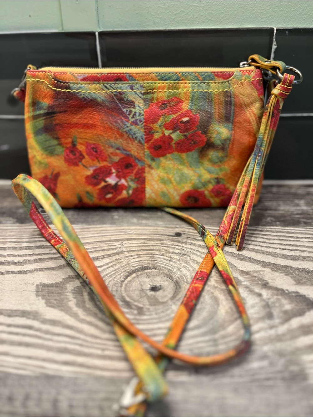 HOBO Multicolor Floral Leather Crossbody Wristlet